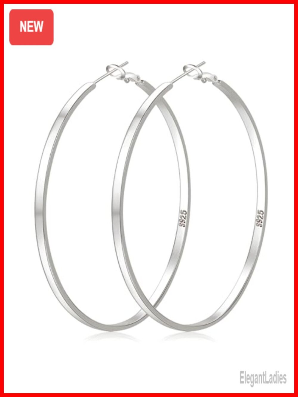 Sterling Silver Hoop Earrings Flat Design Hypoallergenic Lightweight